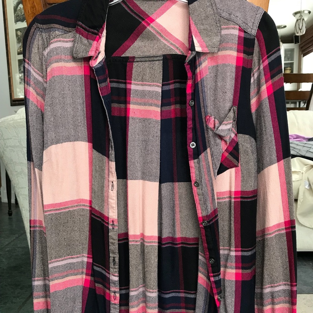 Maurices Black, Navy Blue, Pink Plaid Button Down